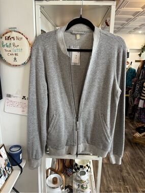 Eileen Fisher Light Gray Zip-Front Bomber sweatshirt